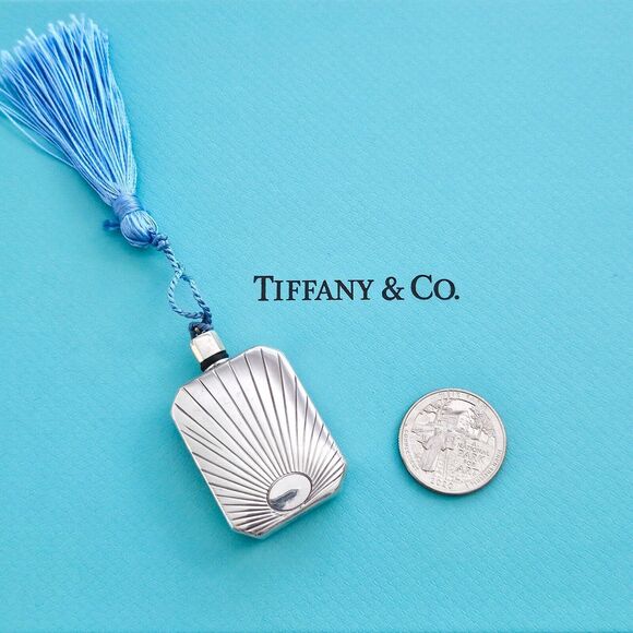 RARE Vintage Tiffany & Co. Antique Silver Perfume Flask Bottle With Blue Tassel - Picture 10 of 10
